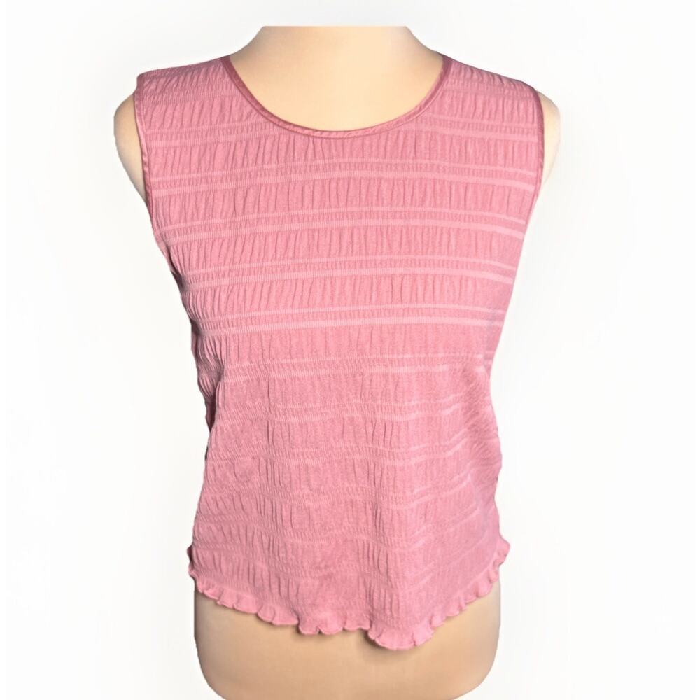 Vintage 90’s Norton McNaughton Petites Dusty Rose Smocked Top Ruffle Hem Flirty